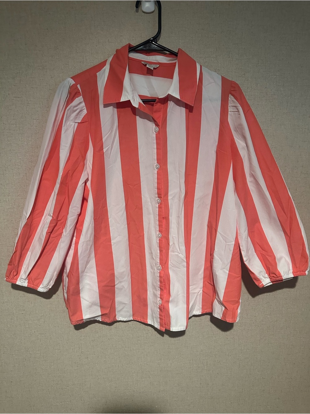 Cato Large Coral and White Striped Button-Down Shirt